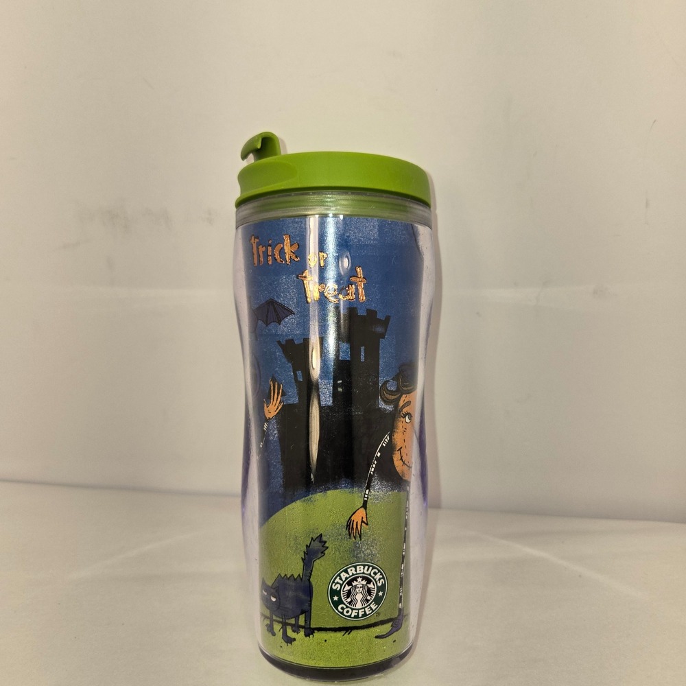 Starbucks 2009 Halloween Trick or Treat Pumpkin Travel Tumbler 12oz Green Lid